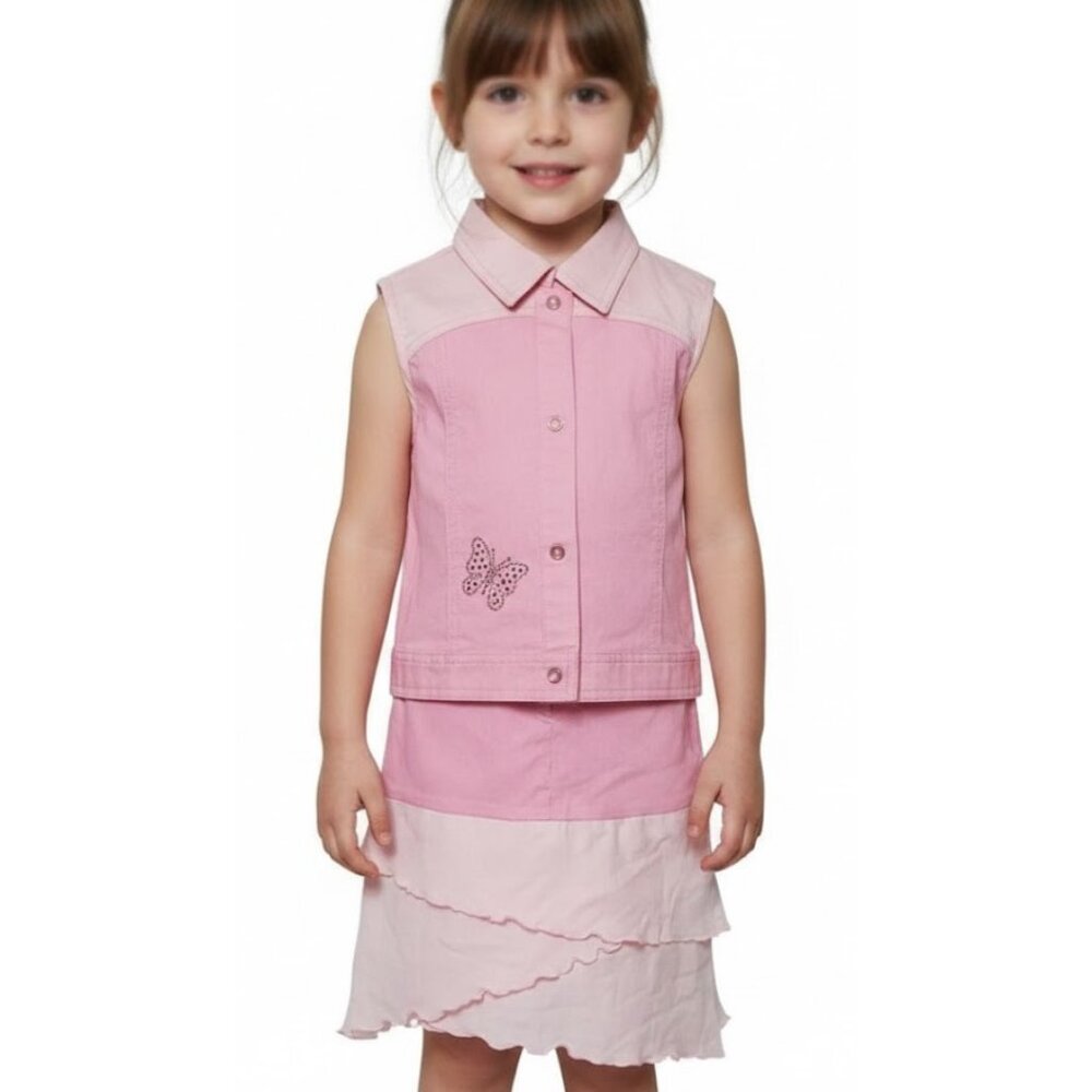 Triconf Linea Rosa Denim Pink Vest & Skirt 2Pc. Set (Size: 60) Made in Italy NWT